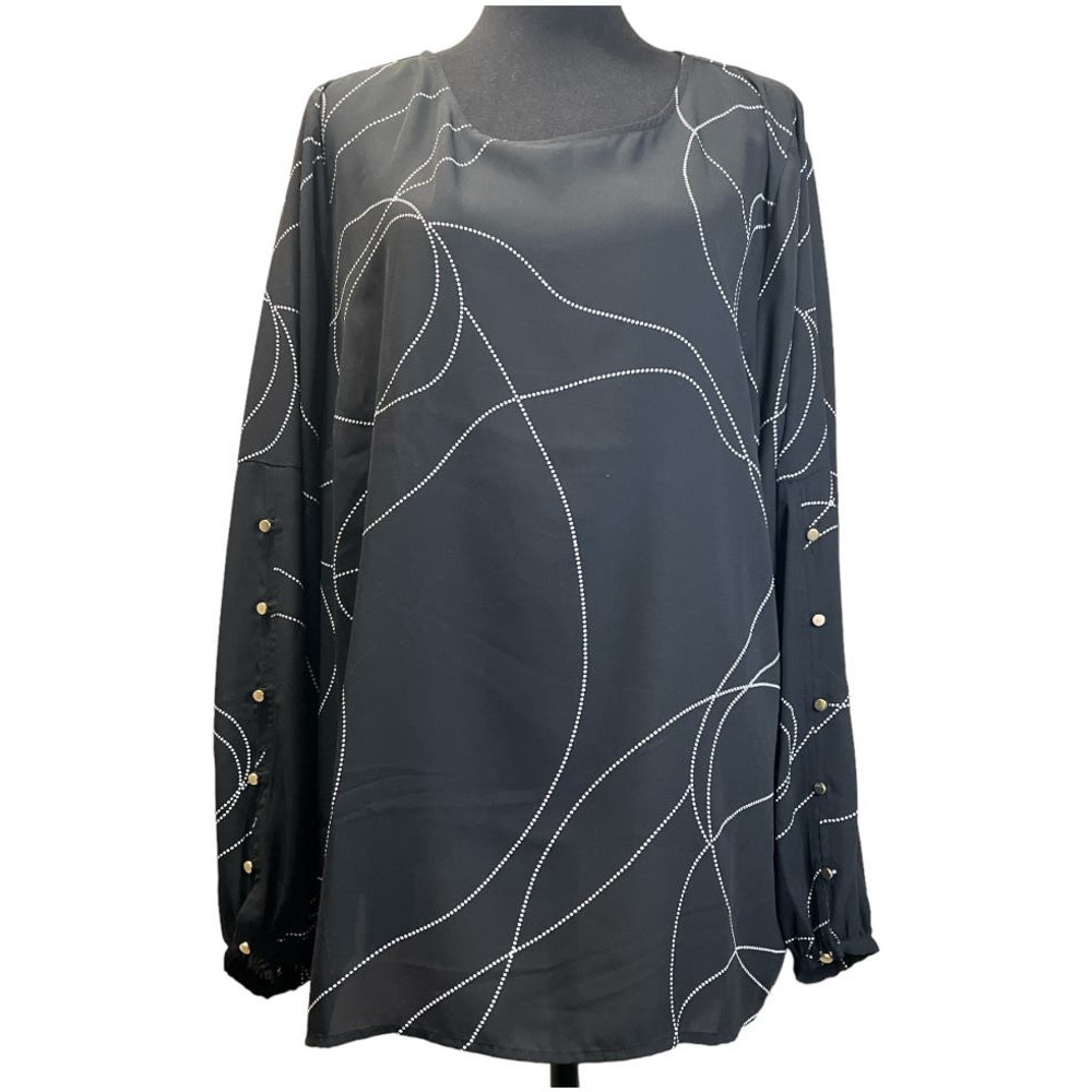 Liz Claiborne Black and White Patterned Long Sleeve Sheer Blouse - 2X